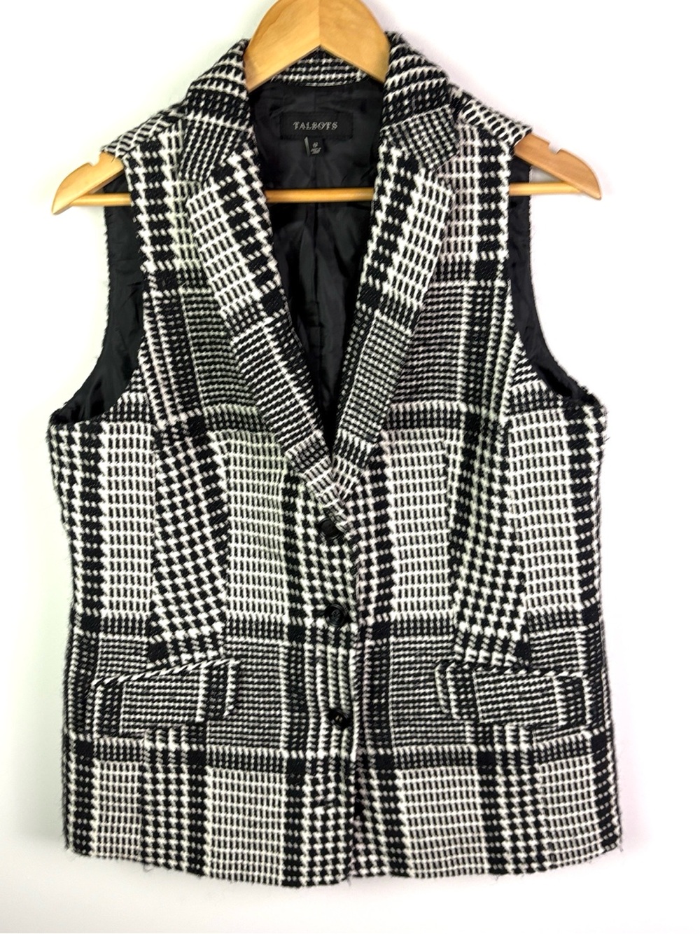 Talbots Black and White Plaid Tailored blazer Vest size 12